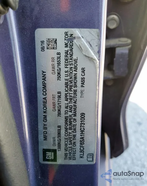 2017 Chevrolet Spark 2Lt from USA, damaged, VIN KL8CF6SA1HC731009